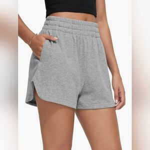 Gray Sweat Shorts French Terry Curved Hem Workout Lounge Shorts with Pockets M